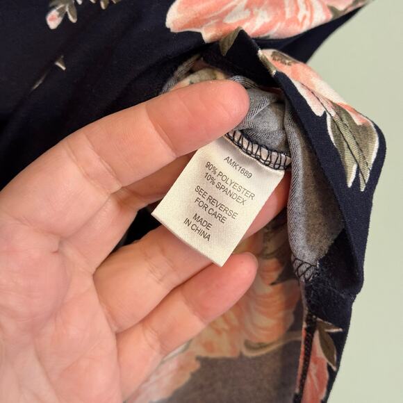 Allison Andrews Blouse Top XL Floral Cold Shoulder Short Sleeves Pullover Blue - Picture 6 of 6